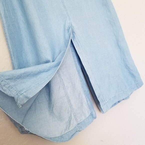 Zara Linen Blend Button Down Blue Chambray Midi Shirt Dress XL Soft Light Denim - Picture 12 of 16